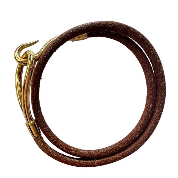 Hermès Jumbo Leather Hook Double Wrap Bangle Bracelet Choker - Picture 5 of 12